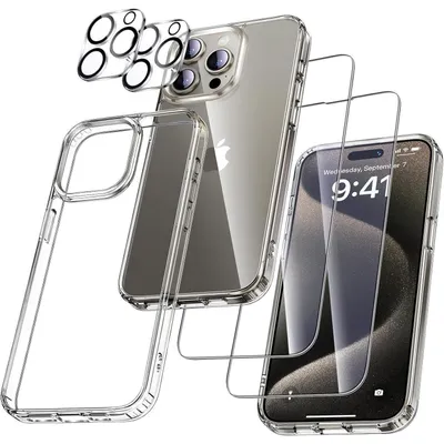 Produktbild von Hülle Set für iPhone 15 Pro 5-in-1 Transparent 1 Hülle 2 Schutzfolien 2 Kameraschutz