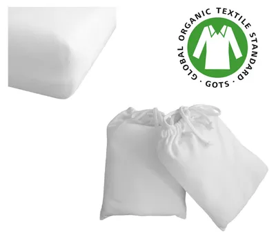 Produktbild von Doppelpack Spannbettlaken reine Bio Baumwolle 60x120 - 70x140 cm weiss für Kinder - Baby Bett