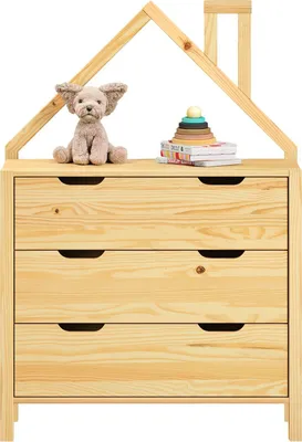 Produktbild von Kommode ELANO in Hausform - Kiefer aus massivem Kiefernholz, 3 große Schubladen, Kinderzimmer Aufbewahrung, Kleiderschrank, Kinderzimmer möbel, Schubladenkommode
