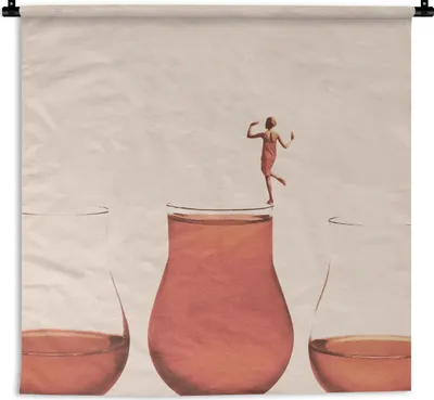 Produktbild von MuchoWow® Wandteppich Wandbehang Frau - Wein - Jahrgang 90x90 cm Tapisserie Dekoration Wandtuch - Wandaufhänger