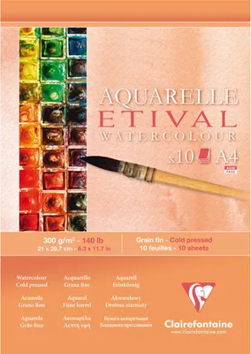 Image de Clairefontaine Papier aquarelle grain fin ETIVAL A4 300g 10 feuilles blanc