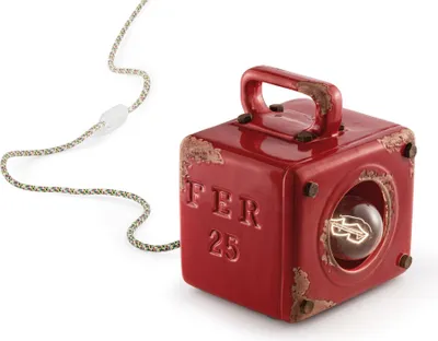 Produktbild von Tischleuchte Keramik 20 cm Rot Shabby Antik E27 eckig Vintage Keramikleuchte