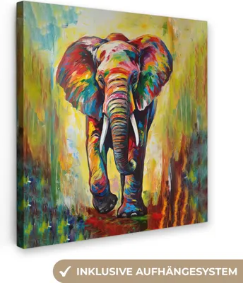 Obrázek produktu pro OneMillionCanvasses® - Obraz na plátně - Slon - Umění - Malba - Zvířata - Duha, nástěnná malba, nástěnné dekorace obrázky do obývacího pokoje, 20x20cm