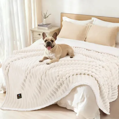 Wasserdichte Haustierdecke, Sherpa-Fleece, 145x216 cm, beige/weiß
