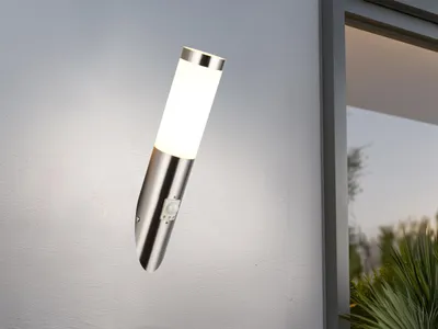Produktbild von 2er Set Außenwandleuchten mit Bewegungsmelder aus Edelstahl Silber, Höhe 39cm