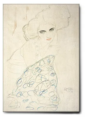 Immagine prodotto di Giallobus - Ragazza con matita rossa e blu - Gustav Klimt - 50L x 70l cm - Quadro - Tela Canvas Telaio Standard