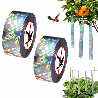 Produktbild von Vogelabwehr Band 2 Rollen Set 80m, reflektierendes Vogelband für Garten & Dach, wetterfestes Anti Vogel Band für Balkon, Obstgarten & Haus