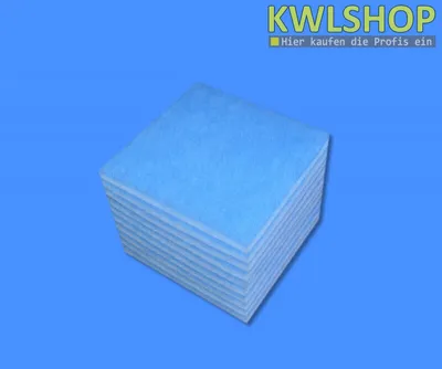 A stack of blue square filters on a blue background.