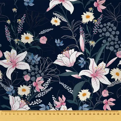 Obrázek produktu pro OUTDOOR DECOSTOFFE OXFORD - motiv lilie na tmavě modré I DR062
