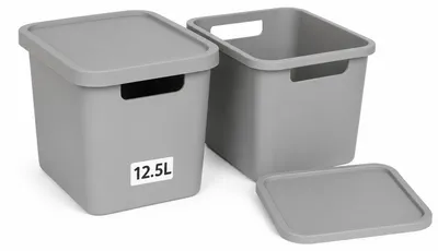 Produktbild von Plastard Aufbewahrungsbox mit Deckel 2er-Set 12,5 Liter in Grau, KI-generiertes Bild