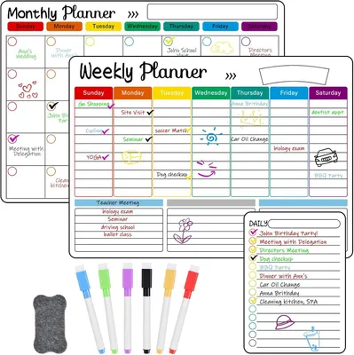 Produktbild von Magnettafel & Whiteboard Magnetischer Kühlschrankkalender, Familien-Wochenplaner, A3-Monatsplaner, täglicher Essensplaner, Aufgabenliste, trock