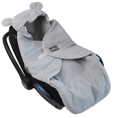 Produktbild von Bellochi Musselin Einschlagdecke Babyschale 90x90cm - Leichte Sommer Babydecke mit Kapuze & Fußsack für Auto & Kinderwagen - 3 & 5-Punkt-Gurt Kompatibel - Atmungsaktive Baumwolle - Antiallergisch