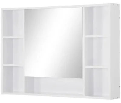 Zdjęcie produktu dla Szafka łazienkowa wisząca - szafka z lustrem - 7 otwartych przegródek i szafka - 100 x 15 x 70 cm - kolor khaki