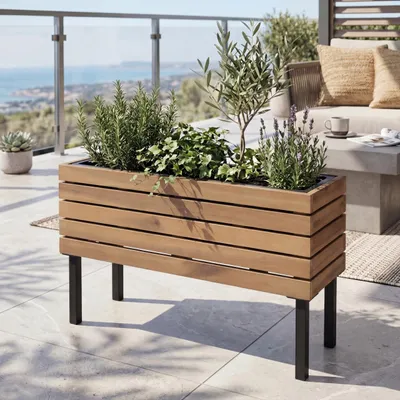 Image de Jardinière HWC-P84, jardinière d'extérieur en acier « Acacia » 36 x 62 x 22 cm, ® ~ brun clair