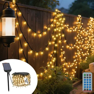 Obrázek produktu pro LARS360 30m solární LED pohádkové světlo 300LED teplá bílá s dálkovým ovládáním, 13 režimů, časovač a paměťová funkce, dekorativní vánoční osvětlení pro svatbu, párty