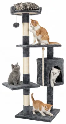 Produktbild von Kratzbaum großer für Katzen 117 cm, stabil Kratzbaum mit Häuschen, 5 Plattformen und Liegemulde, Aktivitätskratzbäume, grau
