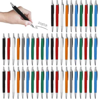 Produktbild von Ergonomischer Kugelschreiber, Antirutsch, 8 Farben, Büro und Haushalt, Blau schreibend, Druck