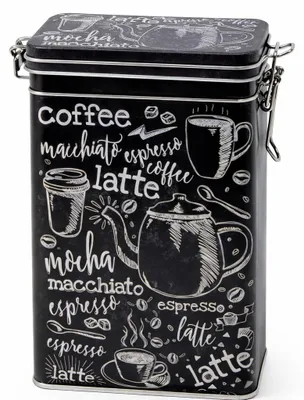 Kaffeedose 500 g, rechteckig, Vintage, Schwarz-Weiß, Metall