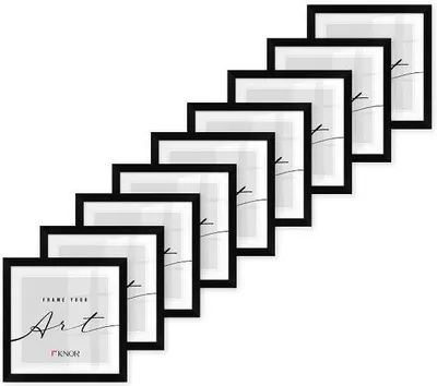 Produktbild von 🖼️KNOR®️ Bilderrahmen 20x20 cm Schwarz, 9er Set Posterrahmen, Bilderrahmen, Fotorahmen, bruchsicheres Acrylglas, Picture Frame 20X20, zum Aufhängen & Aufstellen 🎨Isabella Kollektion