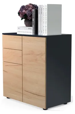 Produktbild von Kommode aus Holz | Sideboard mit 2 Drehtüren und 2 Schubladen | Maße H. 77 x B. 70 x T. 39 cm