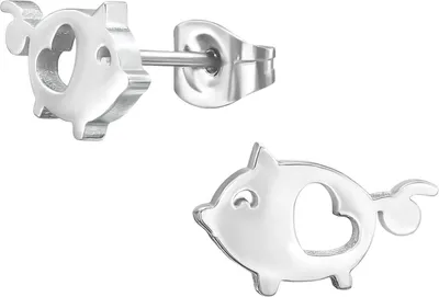 Produktbild von Ohrringe Ohrstecker 316L Chirurgenstahl Schwein mit Herz in verschiedenen Farben Farbe - Silber