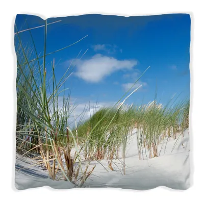 Produktbild von Wallario Premium Kissen, weiche Oberfläche, mit Motiv Düne am Strand unter blauem Himmel, Größe: 40 x 40 cm, mit weißer Rückseite