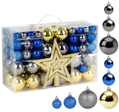Produktbild von Weihnachtskugeln 108er Set, Christbaumkugeln Kunststoff Set, Christbaumschmuck mit Baumkronensterne, Weihnachtsdeko ∅ 3/4/6cm, Glänzend Glitzernd Matt