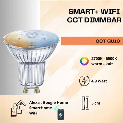 Produktbild von LEDVANCE Smarte LED-Reflektorlampe mit WiFi Technologie, Sockel GU10, Lichtfarbe änderbar (2700-6500K), Dimmbar, ersetzt Reflektorlampen mit 40 W, SMART+ WiFi SPOT GU10 Tunable White, 1er-Pack