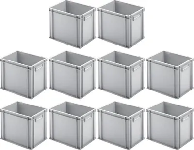 Produktbild von SparSet 10x Eurobehälter mit geschlossenem Griff | HxBxT 32x30x40cm | 29 Liter | Grau | Eurobox, Transportbox, Transportbehälter, Stapelbehälter