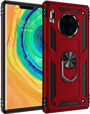Produktbild von LaimTop Huawei Mate 30 Pro Hülle, Hybrid Robuste Rüstung Drehbarer Ring Halter Ständer Dual Layer Hard PC + TPU Stoßfest Schutzhülle für Huawei Mate 30 Pro Rot