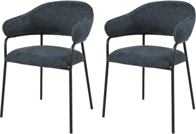 Image de Rebecca Mobili Chaises Azobe 82,5x57x56,5 Tissu polyester Acier Bleu pétrole Noir Moderne SET 2 pièces