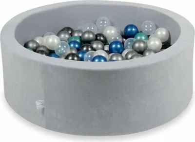 Produktbild von Bällebad 90x30cm Velvet Soft Hellgrau – Mit 200 Bällen / Türkis metallic, Blau metallic, Silber, Graphit metallic, Transparent, Perlmutt