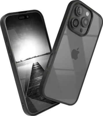 Produktbild von EAZY CASE Clear Hybrid Bumper Hülle für Apple iPhone 16 Pro, Handyhülle stoßfest mit Kameraschutz, Handycase dünn in Schwarz
