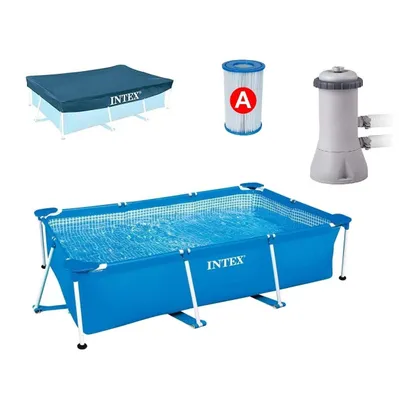 Produktbild von Intex Rectangular Frame Pool Set - Aufstellpool - 300 x 200 x 75 cm, Blau - Filterpumpe, Ersatzfilter und Abdeckplane