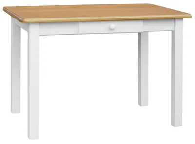 Produktbild von Weißer Tisch mit Schublade aus massivem Kiefernholz mit Tischplatte in der Farbe Alder 130 x 70 cm