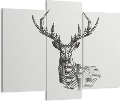 Produktbild von Bild auf Leinwand - Leinwandbild - 3 Teile - Hirsch Skizze Skandinavisch - 130x100cm - Wand Bild - Wanddeko - Wandbilder - Leinwanddruck - Bilder - Wanddekoration - Leinwand bilder - CB130x100-4950