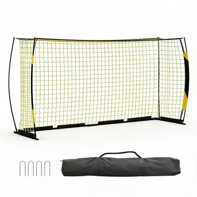 Produktbild von Fußballtor-Trainingsset - 3-in-1 - Rückprallnetz 213 x 152 cm - 2 tragbare Tore 183 x 122 cm - Bälle mit Pumpe - Hütchen und Tragetasche - Gelb