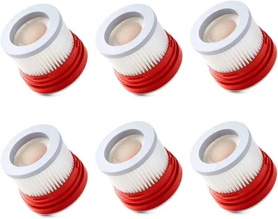 Six vacuum cleaner filters arranged in two rows of three on a white background.
