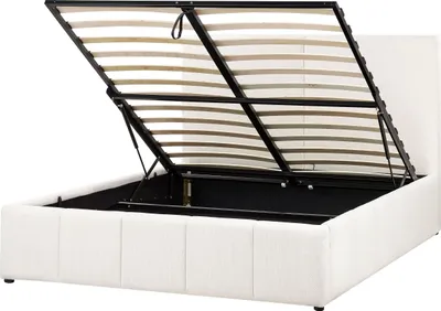 Produktbild von BELIANI Bett mit Bettkasten Cremeweiß Stoff Gepolstert Gesteppt 160 x 200 cm Lattenrost Hochklappbar Hohes Kopfteil Modern Schlafzimmer Polsterbett