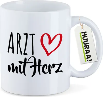 Produktbild von Huuraa Kaffeetasse Arzt mit Herz 330ml Weiß Keramik Kaffeebecher Geschenkidee