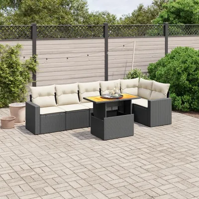 Produktbild von 7-tlg. Garten-Sofagarnitur - mit Kissen Schwarz Poly Rattan - Gartenmöbelset 3271322