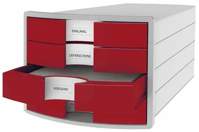 Produktbild von HAN IMPULS A4/C4, Kunststoff, Polystyrene, Grau, Rot, C4, A4, 4 Schublade(n), Prospekt, Katalog, Briefumschlag, Flache Datei, Ordner, Letter, Hinweis, Papier, Klarsichthülle