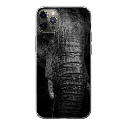 Produktbild von MuchoWow® Handyhülle Schutzhülle Hülle für iPhone 13 Pro Max Elefant auf schwarzem Hintergrund in schwarz und weiß Silikon Softcase Handy Hülle - Mobiltelefon