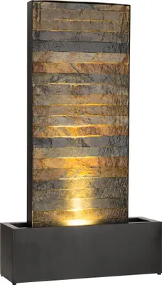 Produktbild von blumfeldt Raincastle Gartenbrunnen für drinnen und draußen Allround Edition - stetiger Wasserumlauf, extralanges 10 m Netzkabel, 12 LEDs, 8 W Pumpe, Schutzart: IPX8, 10 kg, graphitgrau