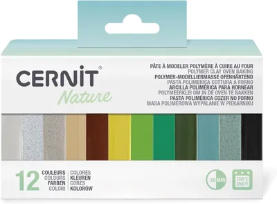 Produktbild von CERNIT CEASS004C - Set mit 12 Farben Ofenhärtende Polymer-Modelliermasse Essentials à 25g, für Bastelaktivität, Natur, 1 Set