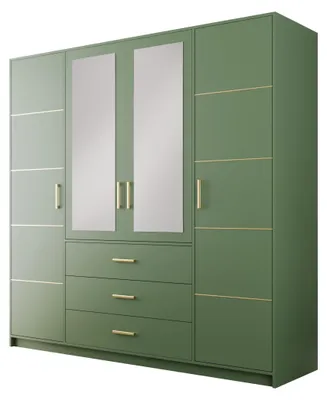 Produktbild von Masseno Drehtürenschrank ELISE 147/200/57,5 cm 4-türig mit Spiegel Grün