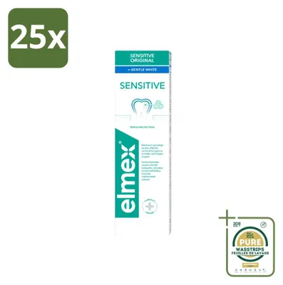 Imagen del producto de 25 unidades de pasta dental Elmex Gentle White, triple protección, 75 ml, pack ahorro
