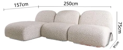 Immagine prodotto di Divano angolare bianco a forma di L, con struttura in legno. Design moderno, ideale per l'arredamento del soggiorno