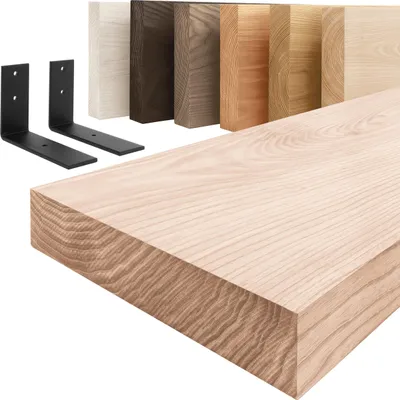 Produktbild von LAMO Manufaktur Wandregal Holz Gerade  |  Regal Farbe: Roh | mit schwarzem Basic Regalträger | 40 cm