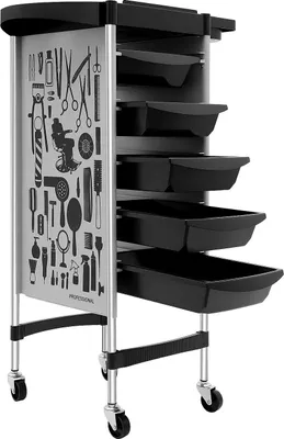 Image de Chariot de coiffure - Chariot de salon - 5 tiroirs coulissants - 4 roulettes universelles - Structure en plastique - Blanc